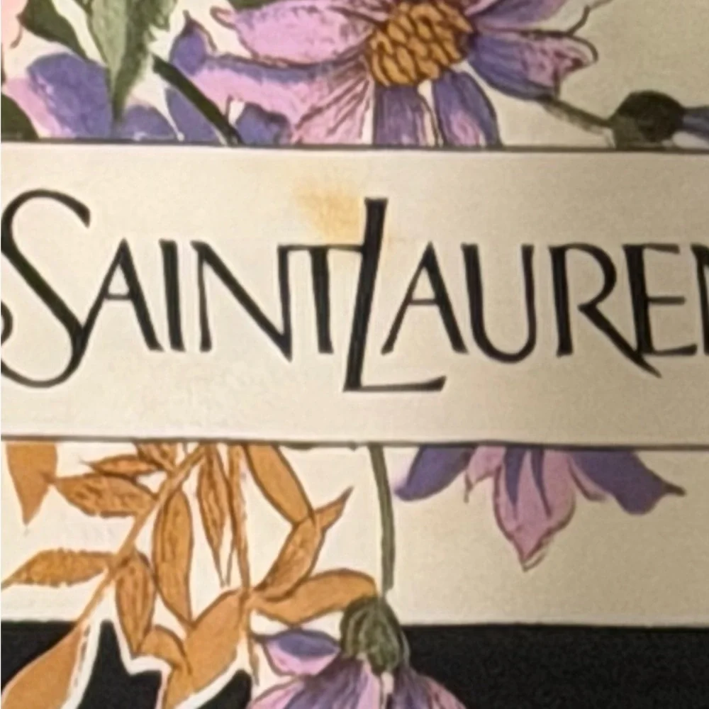 Yves Saint Laurent Floral Silk Square Scarf - Pink, Purple & Green on Cream